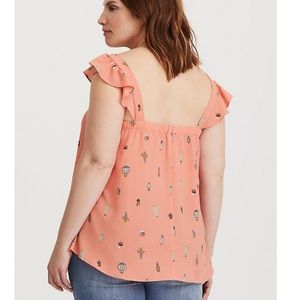 NWT Torrid Coral Cactus Print Ruffle Crepe Tank •1